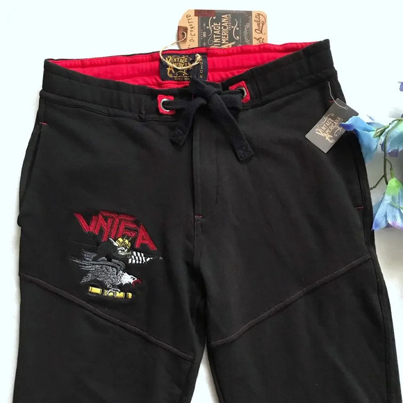 Vintage Americana NWT Black Jogger with Patches Men M - Picture 3 of 12